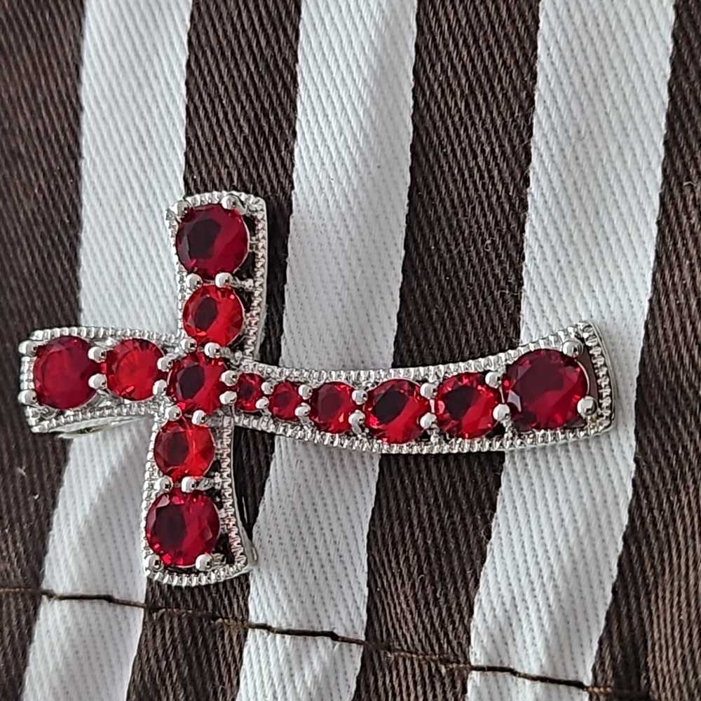 Large Sterling Silver Ruby Cross Pendant
